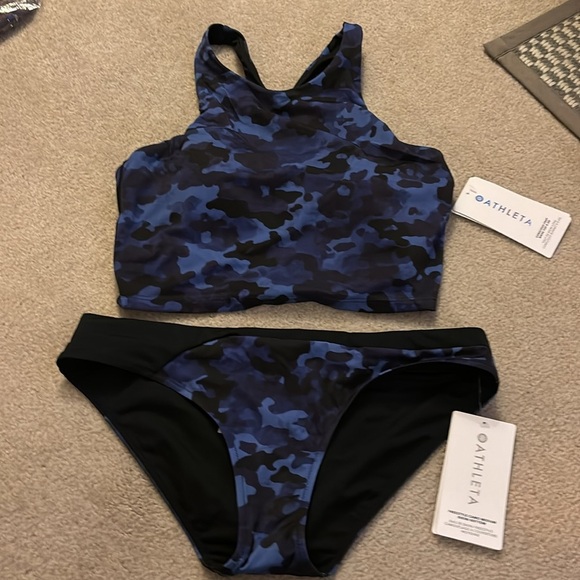 NWT Athleta Camo Conscious CropBikini Top D-DD Freestyle Bottom Swimsuit - Picture 3 of 10